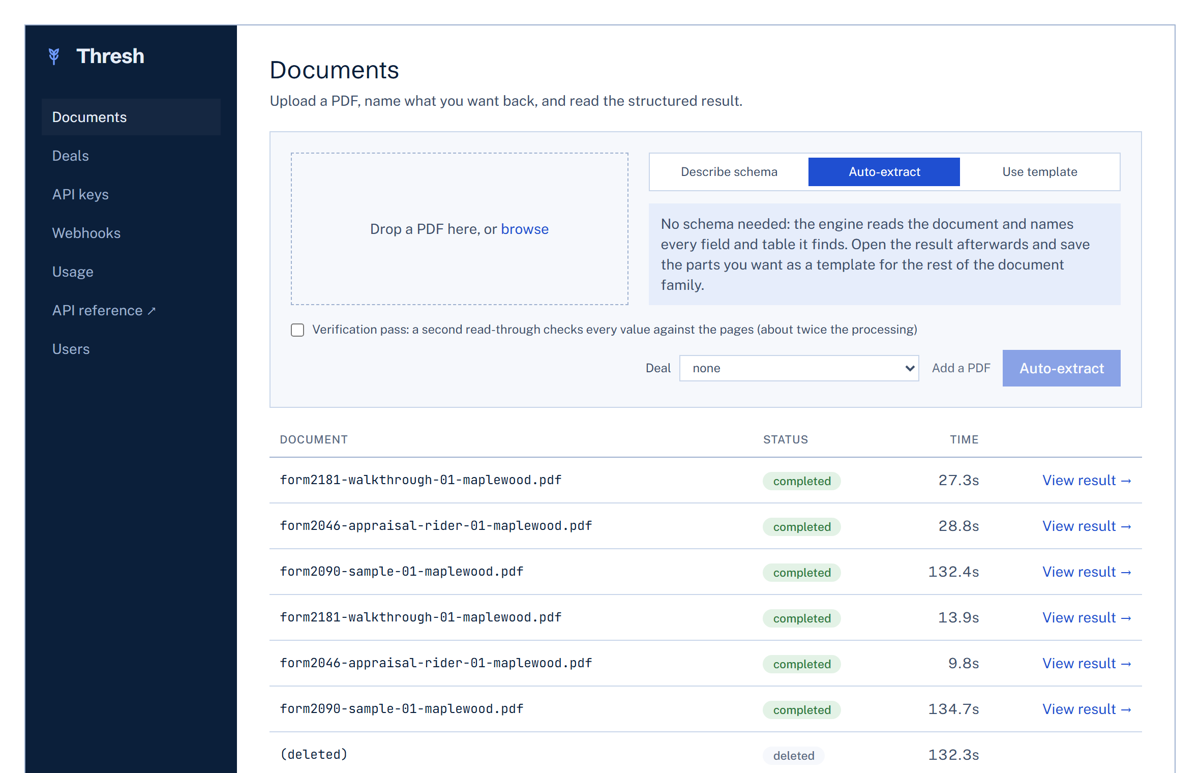Upload panel in Auto-extract mode